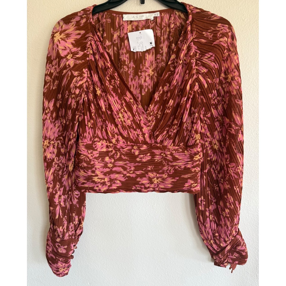 ASTR The Label Pernilla Cropped Top Rust Floral Size XS Boho glam Peasant